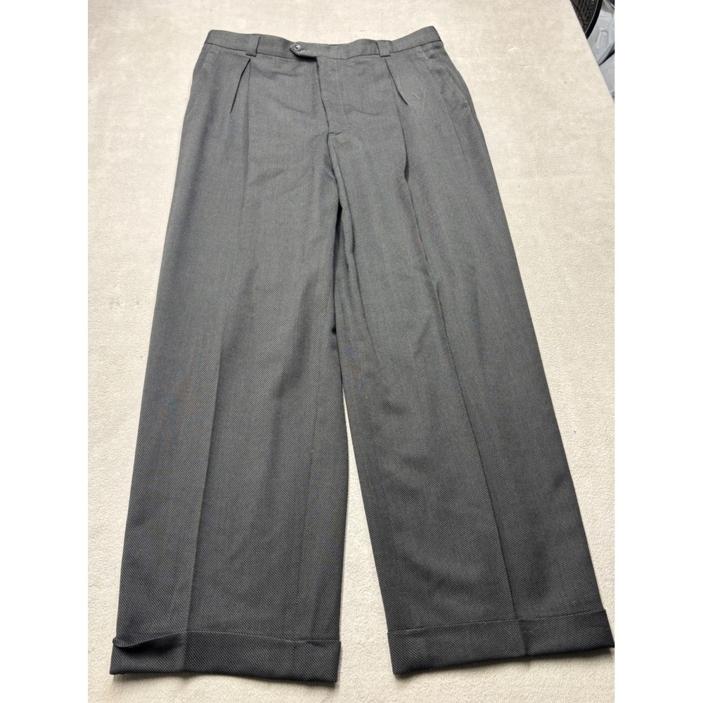 Armani Collezioni Mens Pleated Wide Leg Cuffed Trousers Grey Made in Italy 44/39